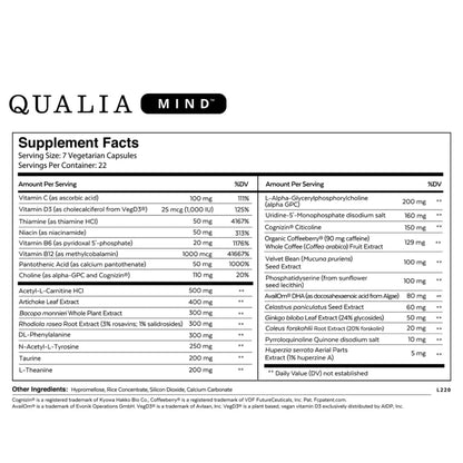 Qualia Mind Nootropics | Top Brain Supplement for Memory, Focus, Mental Energy, and Concentration with Ginkgo Biloba, Alpha GPC, Bacopa Monnieri, Celastrus Paniculatus, DHA & More.(154 Ct)
