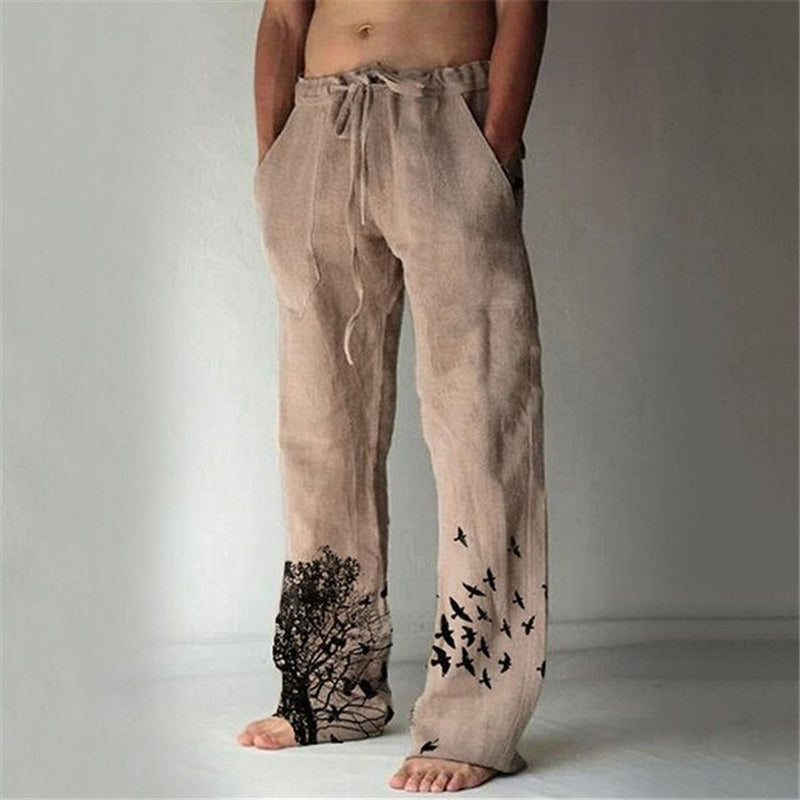 Men'S Baggy Cotton Linen Pants Casual Pockets Wide Leg Pant Full Length Drawstring Men plus Size Loose Vintage Pants Streetwear