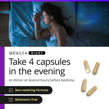 Qualia Night Sleep Aid | Non-Habit Forming | Science-Backed Supplement for Deep Refreshing Sleep | Melatonin-Free, Vegan, Non-Gmo, Gluten-Free