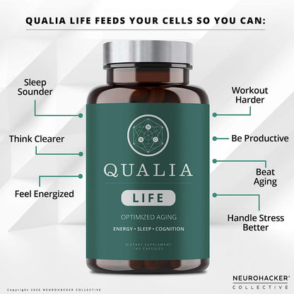 Qualia Life - Cell Energy for Optimized Aging & Long-Term Health | Powerful NAD Supplement with Niacinamide, Resveratrol, Vitamin B3, Niacin for NAD+ Support (160 Capsules)