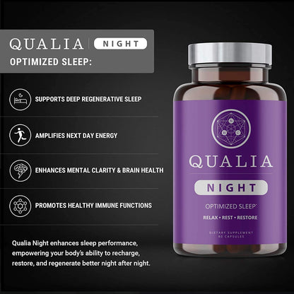 Qualia Night Sleep Aid | Non-Habit Forming | Science-Backed Supplement for Deep Refreshing Sleep | Melatonin-Free, Vegan, Non-Gmo, Gluten-Free