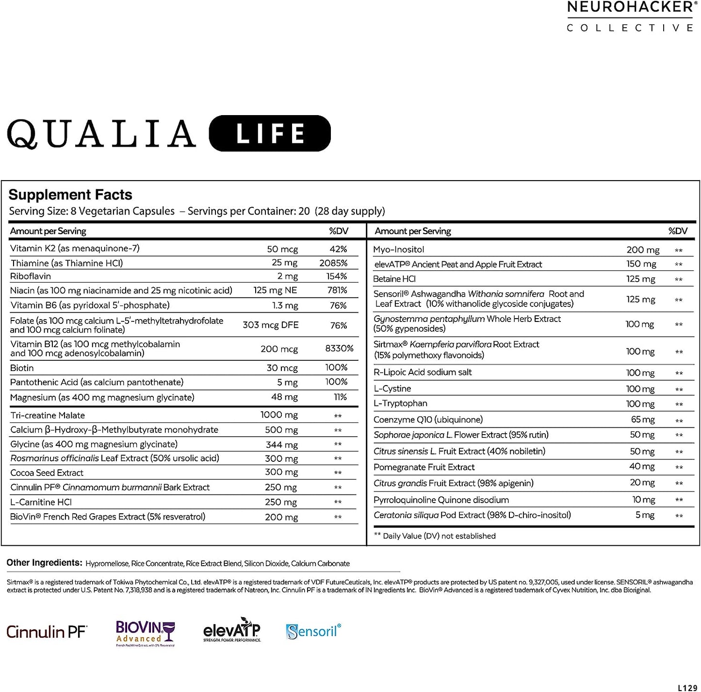 Qualia Life - Cell Energy for Optimized Aging & Long-Term Health | Powerful NAD Supplement with Niacinamide, Resveratrol, Vitamin B3, Niacin for NAD+ Support (160 Capsules)