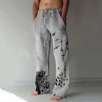 Men'S Baggy Cotton Linen Pants Casual Pockets Wide Leg Pant Full Length Drawstring Men plus Size Loose Vintage Pants Streetwear