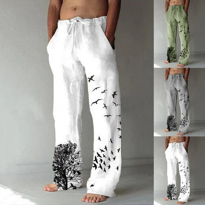 Men'S Baggy Cotton Linen Pants Casual Pockets Wide Leg Pant Full Length Drawstring Men plus Size Loose Vintage Pants Streetwear