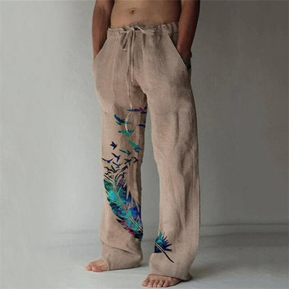 Men'S Baggy Cotton Linen Pants Casual Pockets Wide Leg Pant Full Length Drawstring Men plus Size Loose Vintage Pants Streetwear